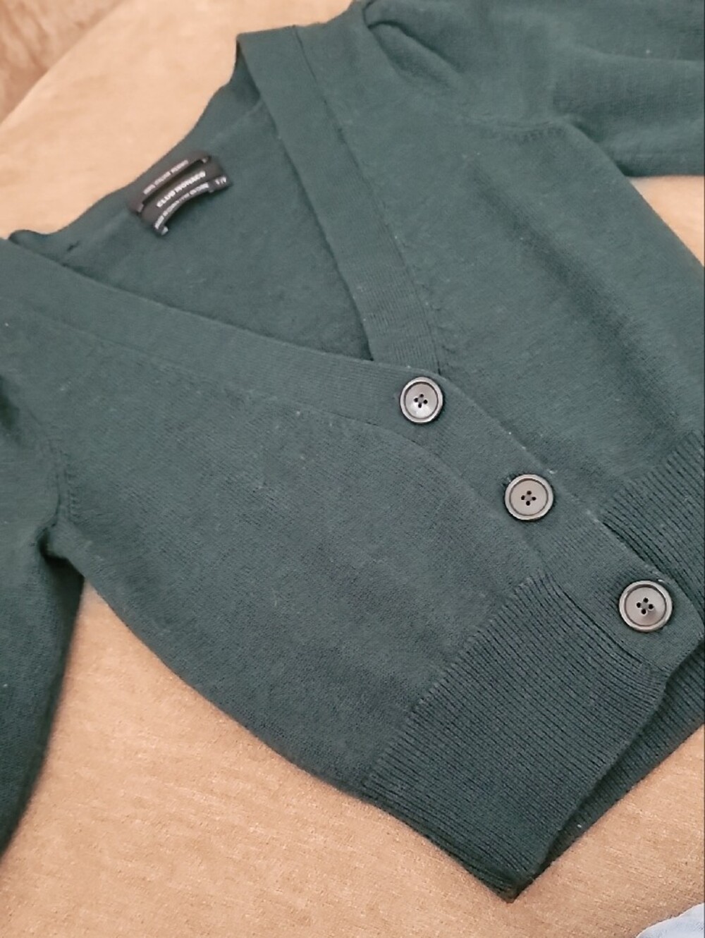 100% Italian Merino Wool Forest Green Button-Front Cardigan - Club Monaco - Picture 8 of 16